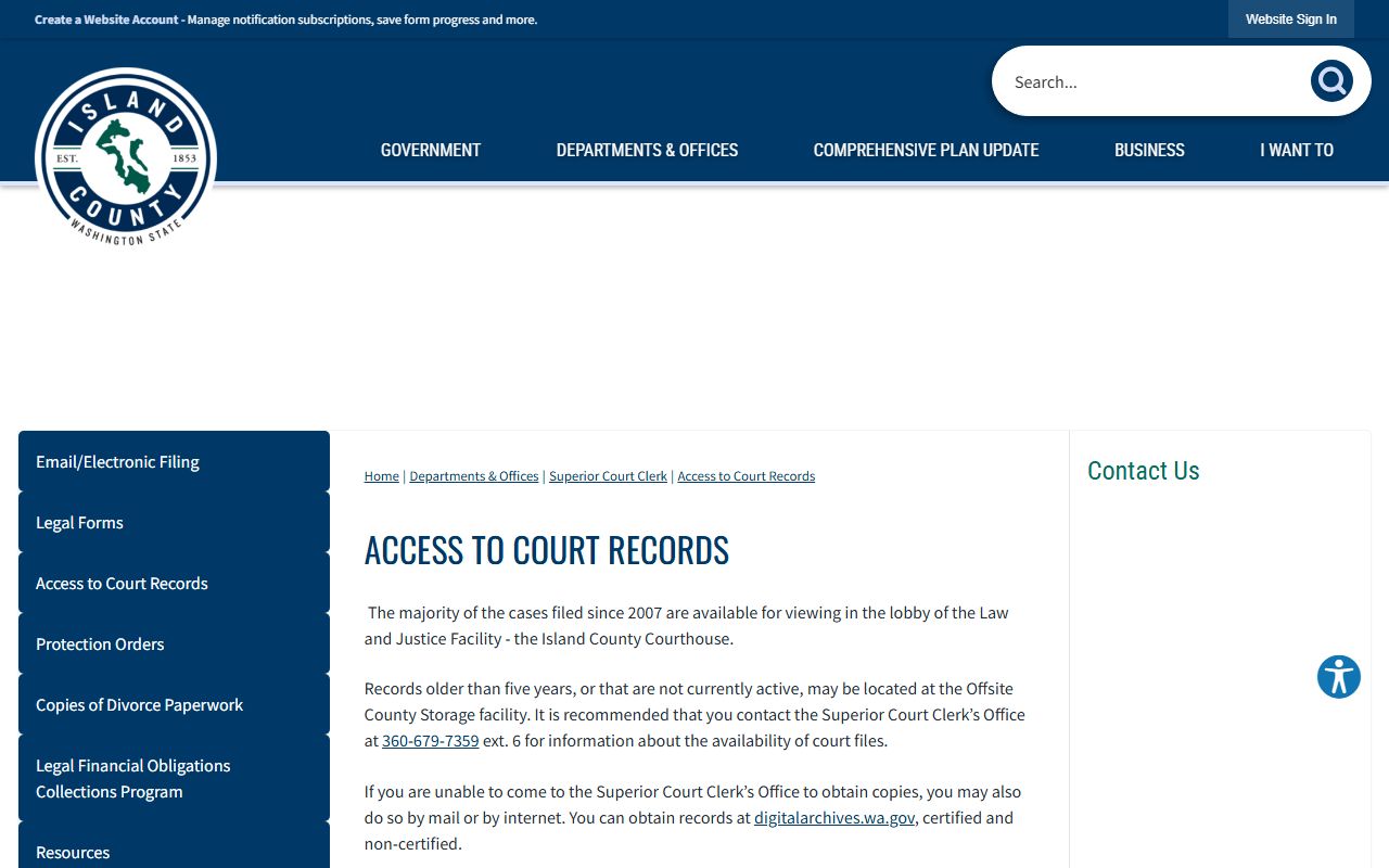 Island County court records access instructions after a jail arrest