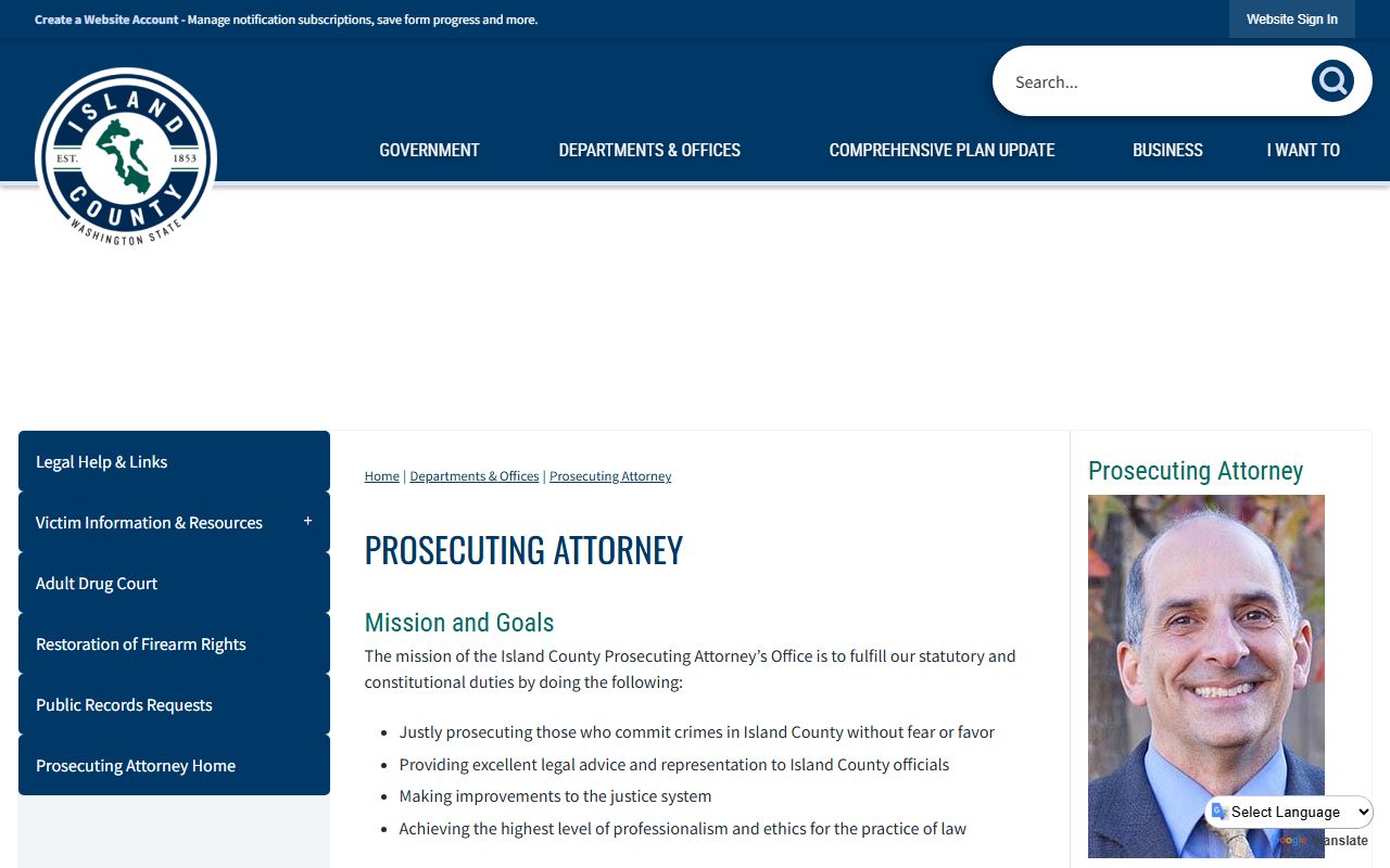 Island County Prosecuting Attorney page for court records after arrest