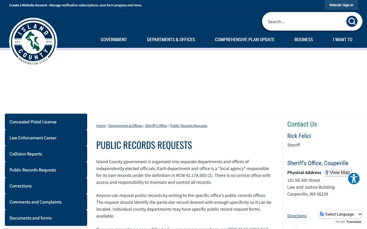 Island County inmate records sheriff public records request page